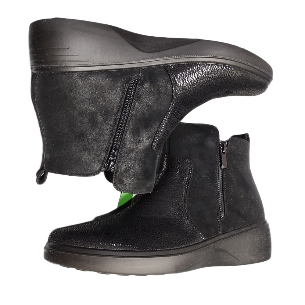 Flexus Yancey Boots Womens 10 Black Metallic Anti Shock Italian Comfort Side Zip